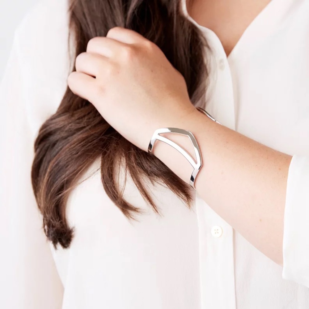 JULES SMITH Jane Silver Cuff Bangle Bracelet w Triangle Design - Minimalist Boho